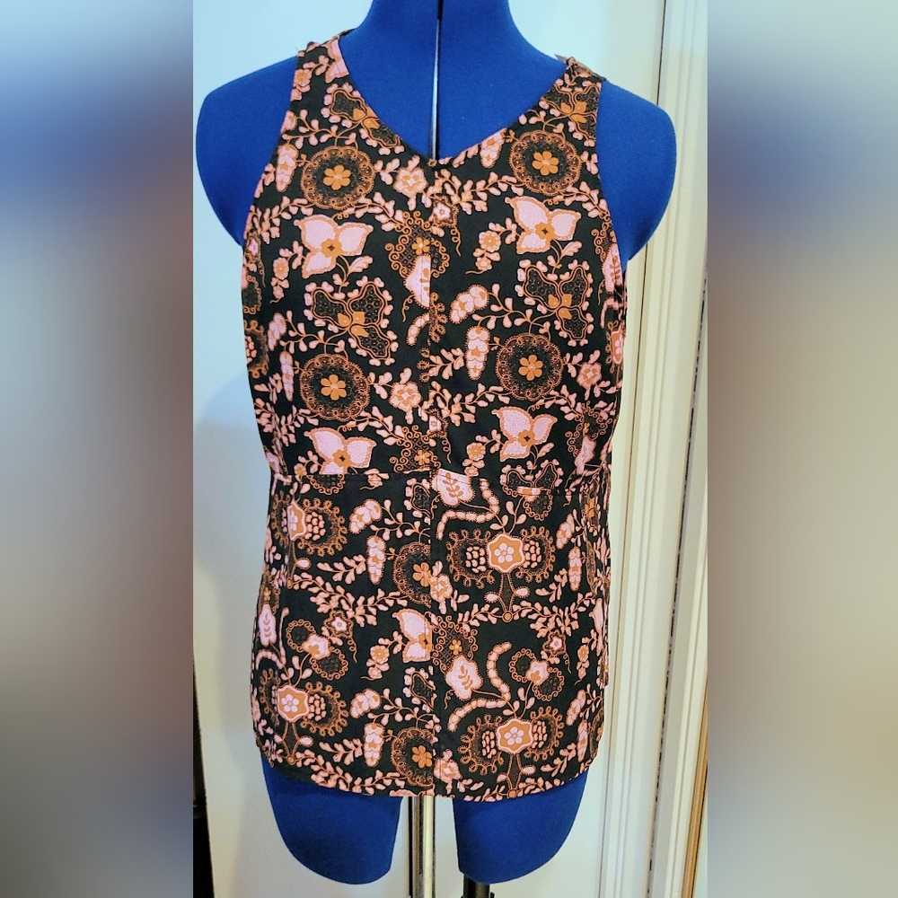 A.L.C. Floral Black and Pink Silk High Low Top